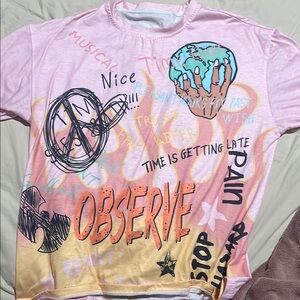 SHEIN Pink and Orange Short Sleeve Tees with Graphic Designs